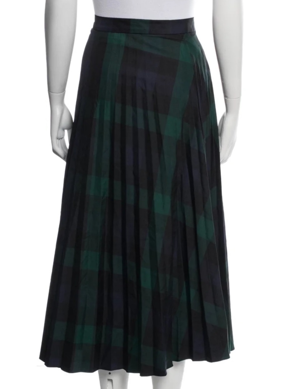 Sandro Green and Black Plaid Pleated Midi Skirt with Waist Tie Size 2 (FR) or M - Picture 3 of 5